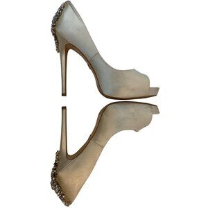 Badgley Mischka Embellished Peep-Toe Stiletto Heels Size 9.5M Satin & Leather